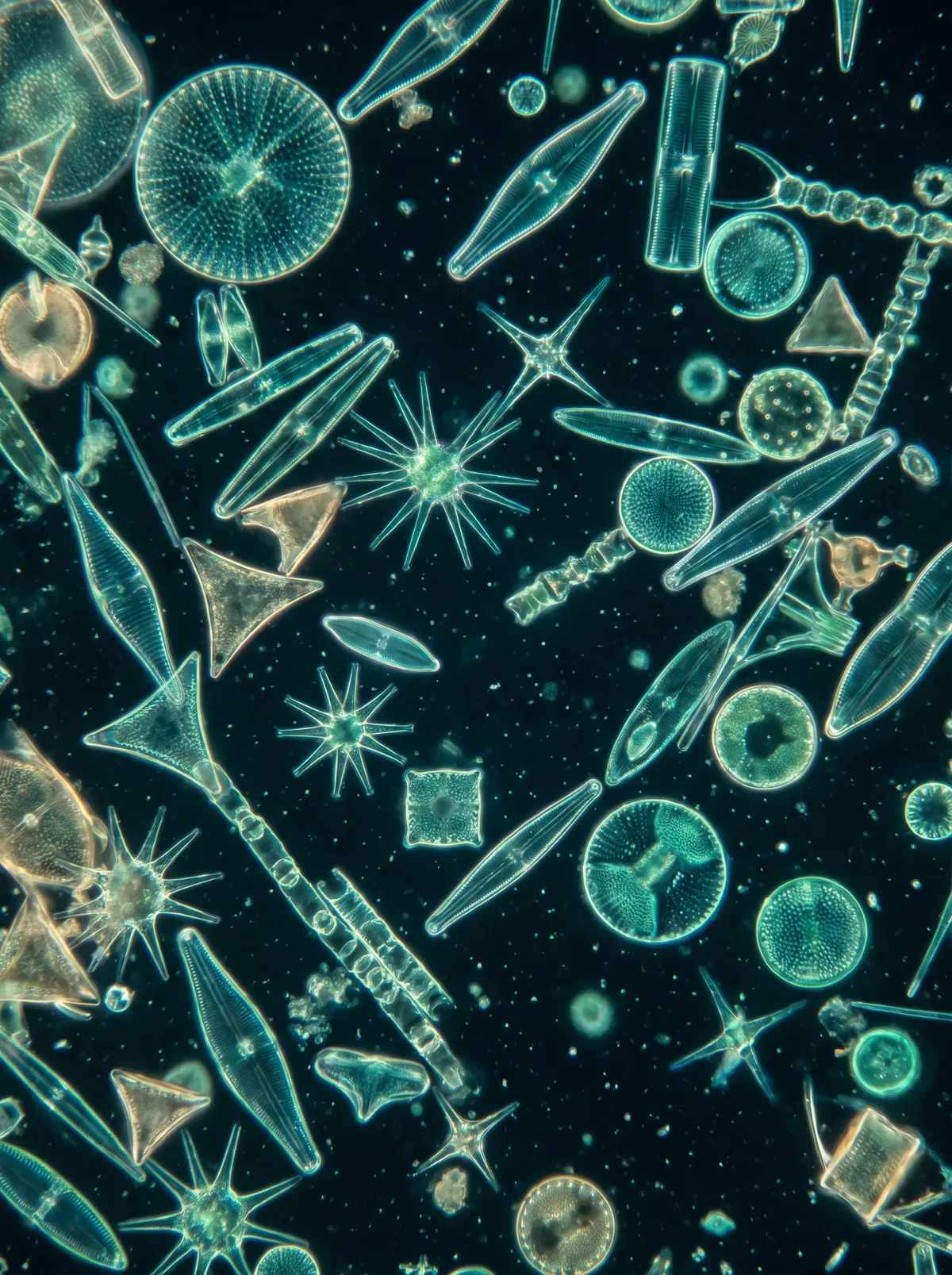 Plâncton marinho visto ao microscópio